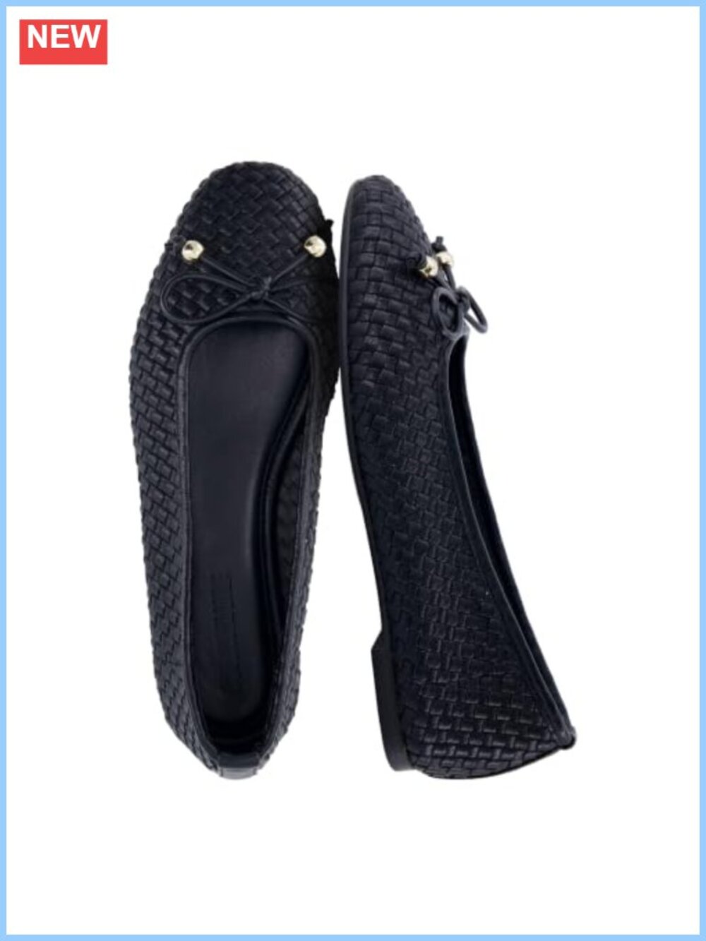 Woven Faux Leather Ballet Flats with Bow Comfort Footbed